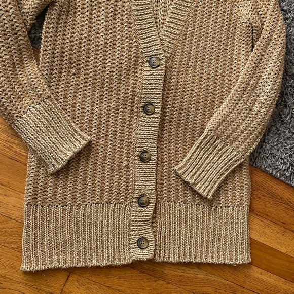 MODA International Gold Metallic Thick Long Sleeve Button Down Cardigan Sweater - Picture 3 of 11